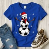 Christmas Soccer Ball Winter Snowman Women's T-Shirt thumb 3
