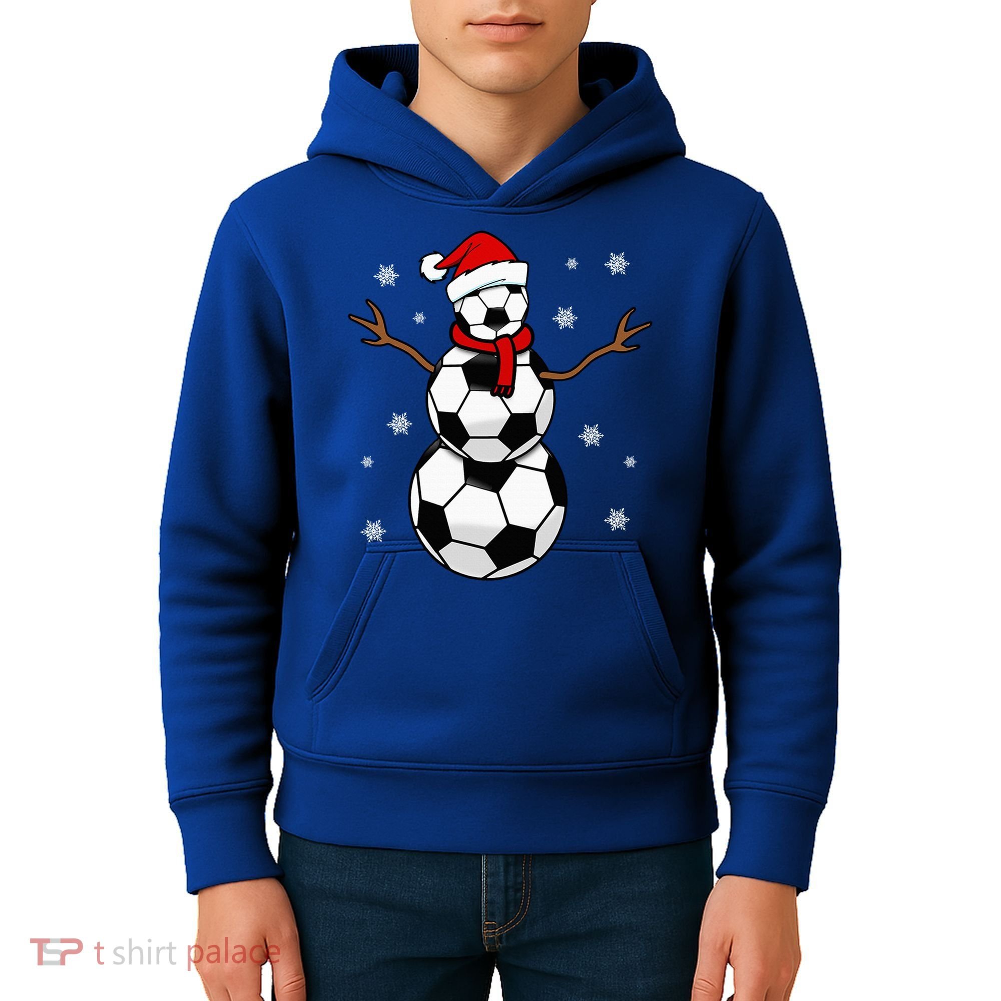 Christmas Soccer Ball Winter Snowman Kids Hoodie