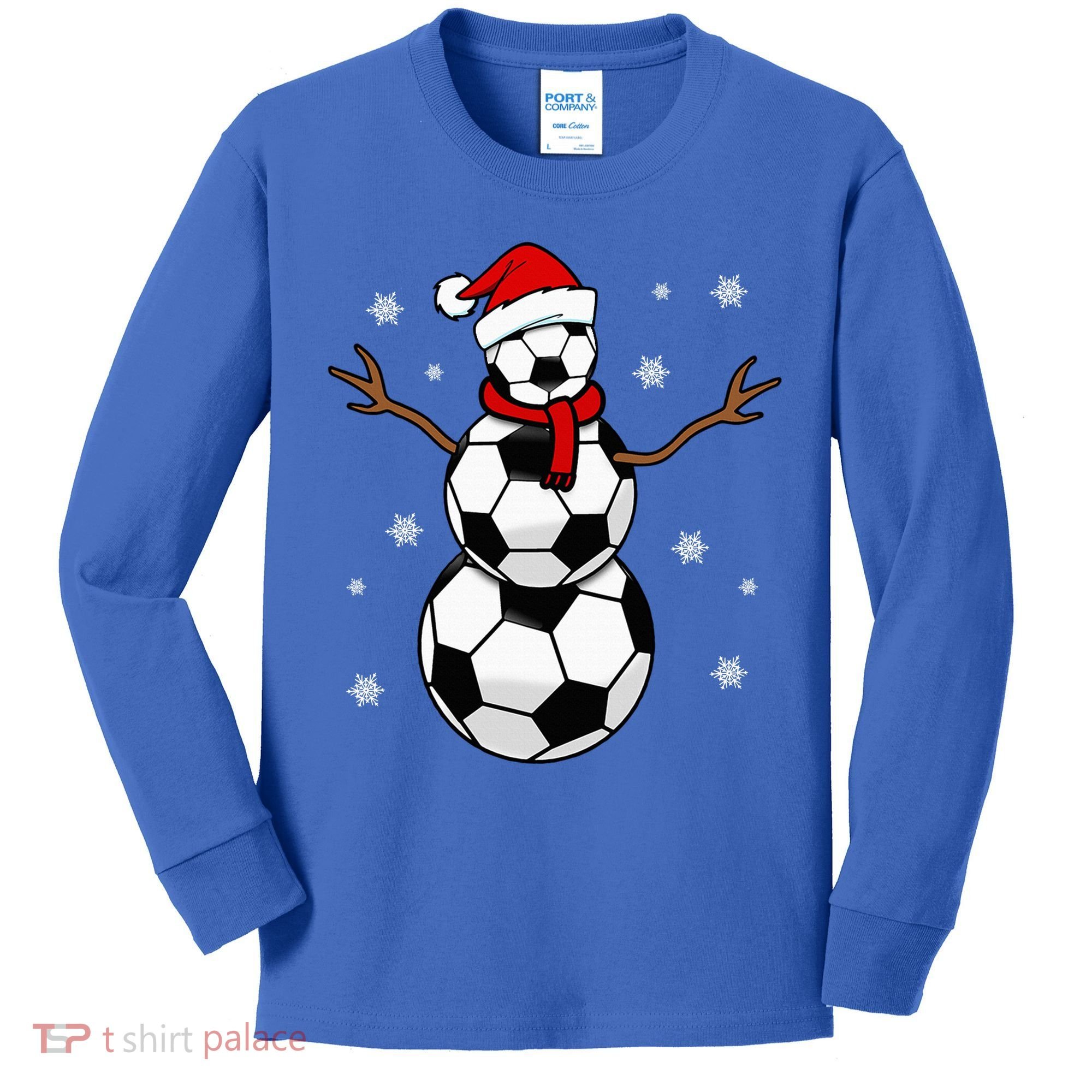Christmas Soccer Ball Winter Snowman Kids Long Sleeve Shirt