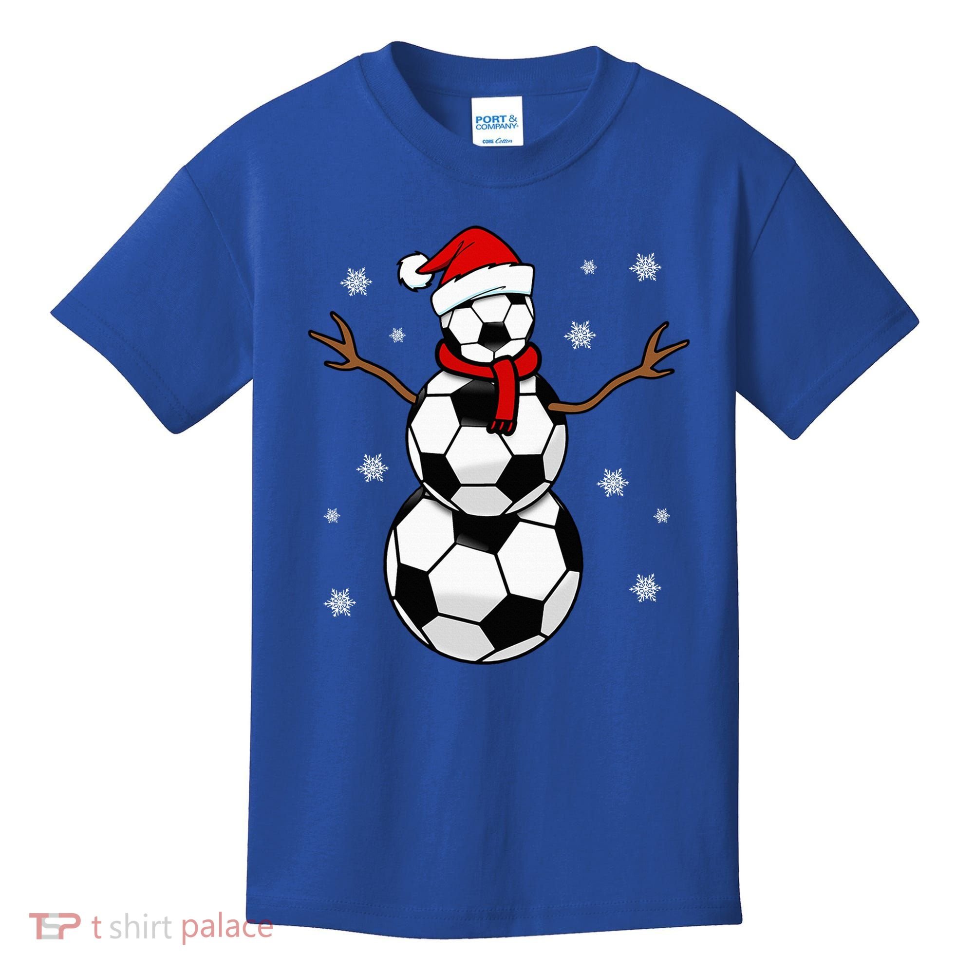 Christmas Soccer Ball Winter Snowman Kids T-Shirt