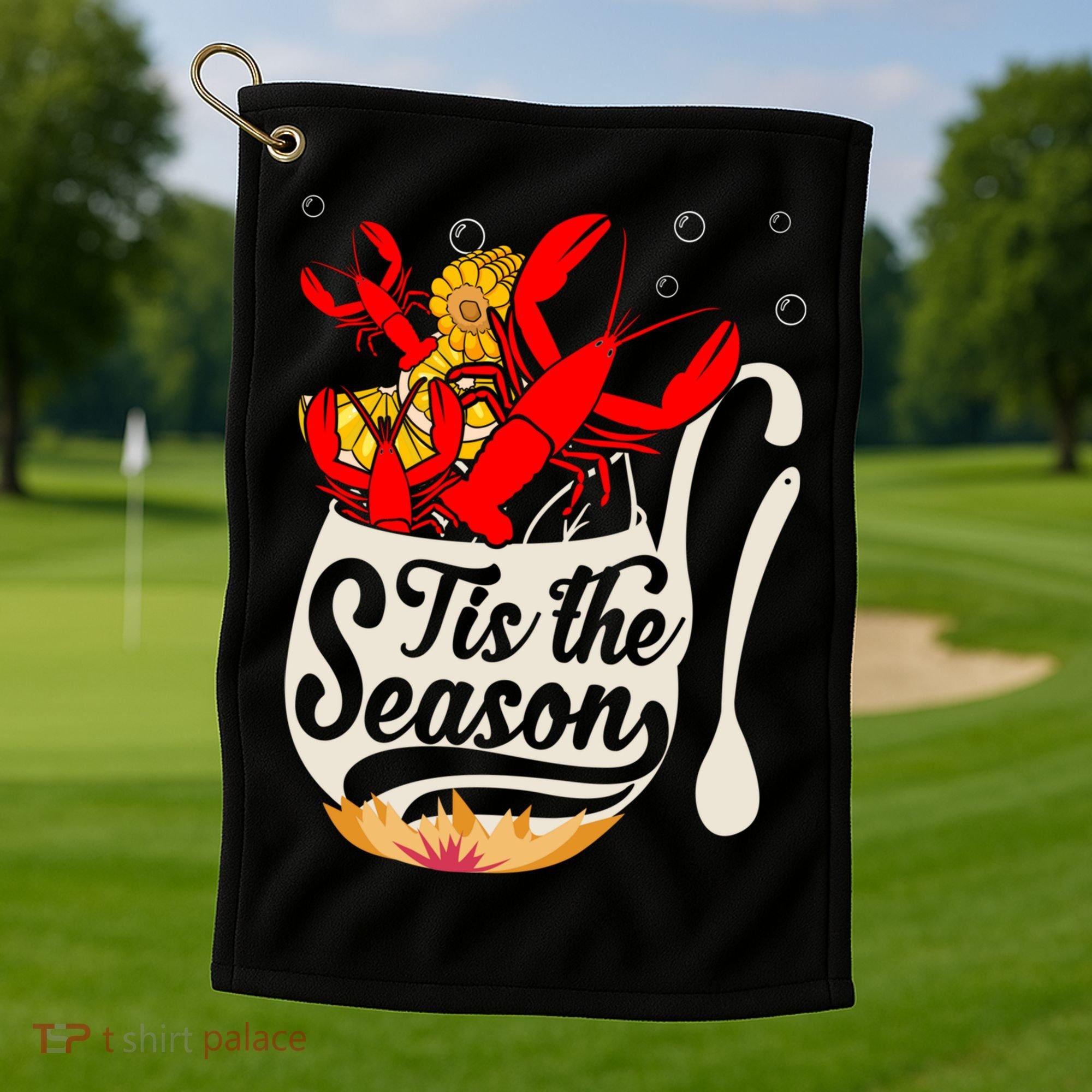 Crawfish Season Boil Funny Crayfish Eating Lobster Gift Golf Towel