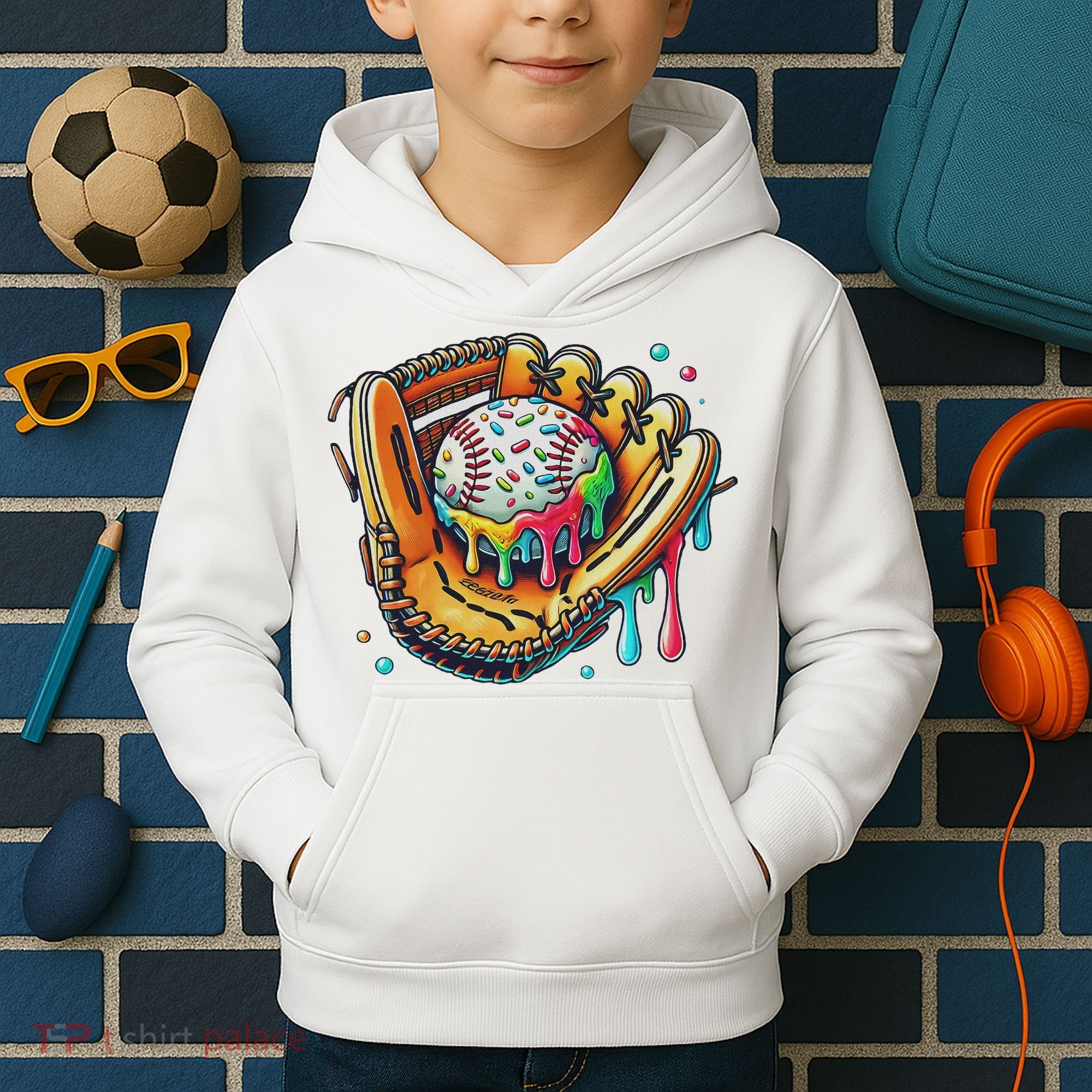 Cool Sport Baseball Glove Drip With Sprinkles Drip Kids Hoodie