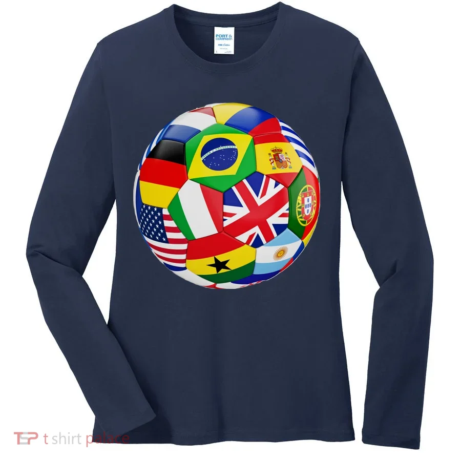Cool Soccer Ball With World Flags Women's Long Sleeve Shirt