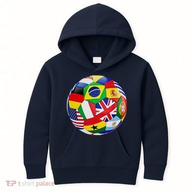 Cool Soccer Ball With World Flags Kids Hoodie