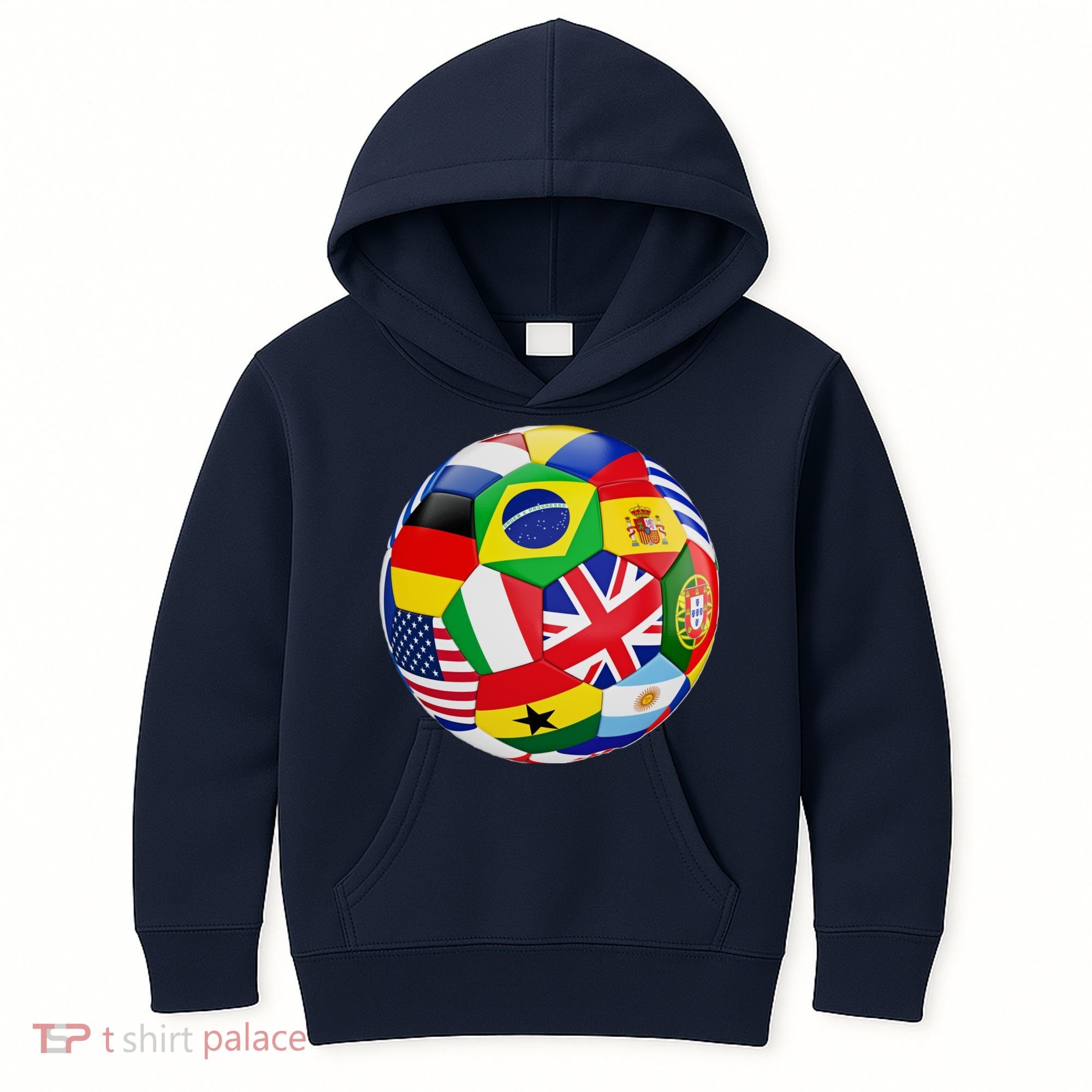 Cool Soccer Ball With World Flags Kids Hoodie