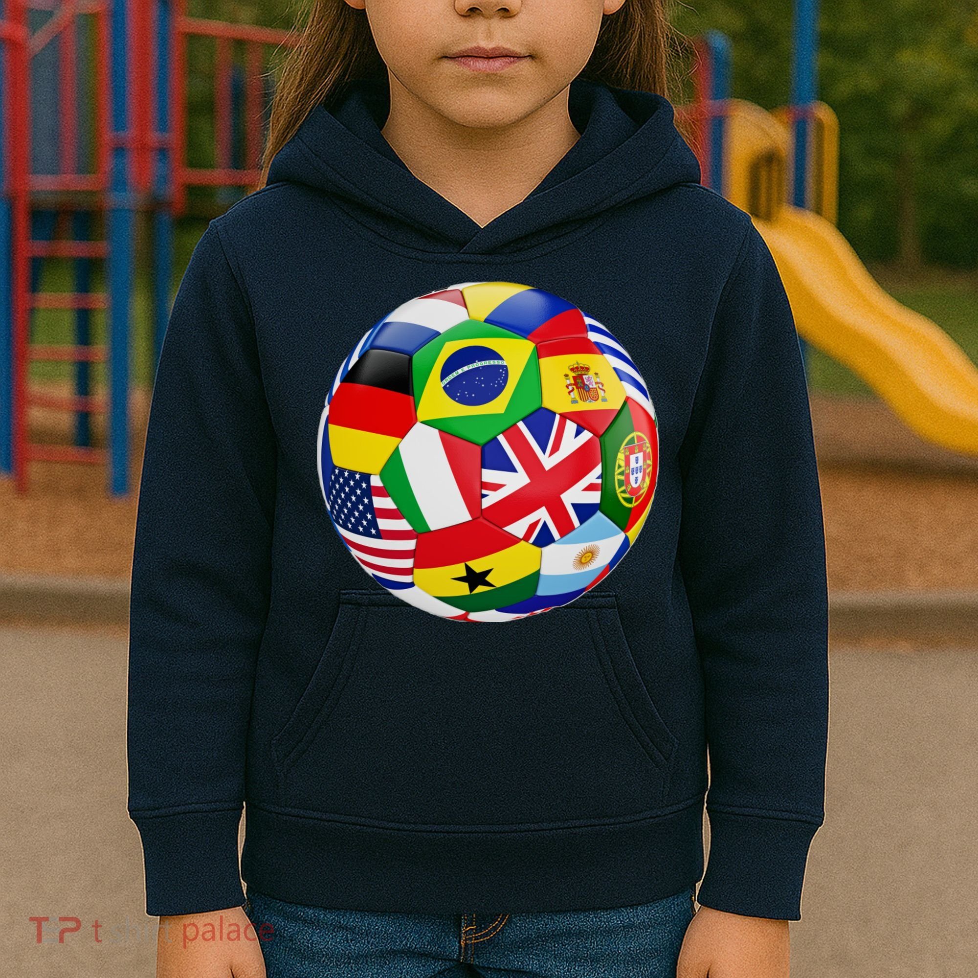 Cool Soccer Ball With World Flags Kids Hoodie