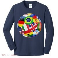 Cool Soccer Ball With World Flags Kids Long Sleeve Shirt thumb 0
