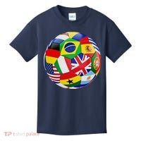 Cool Soccer Ball With World Flags Kids T-Shirt thumb 0