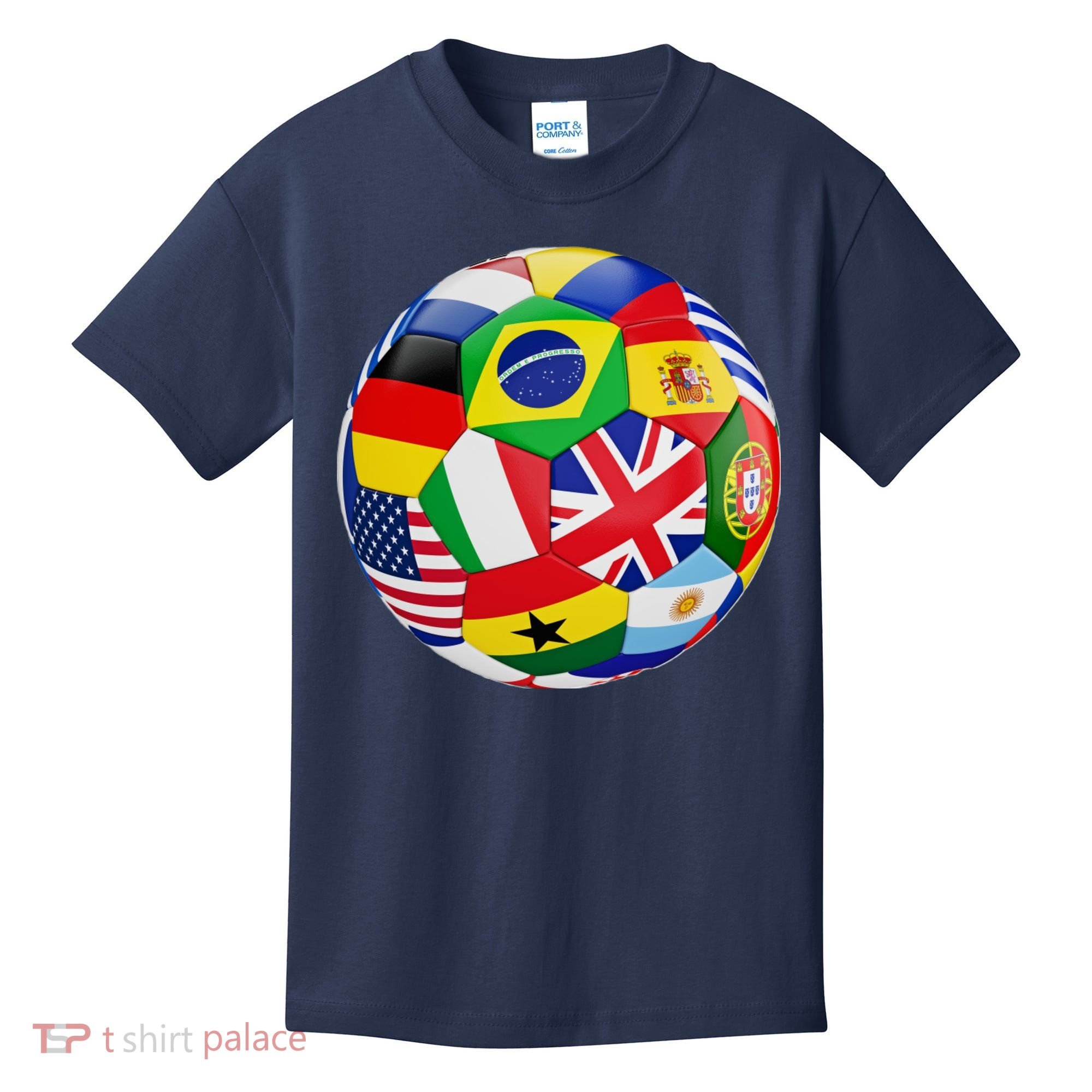 Cool Soccer Ball With World Flags Kids T-Shirt