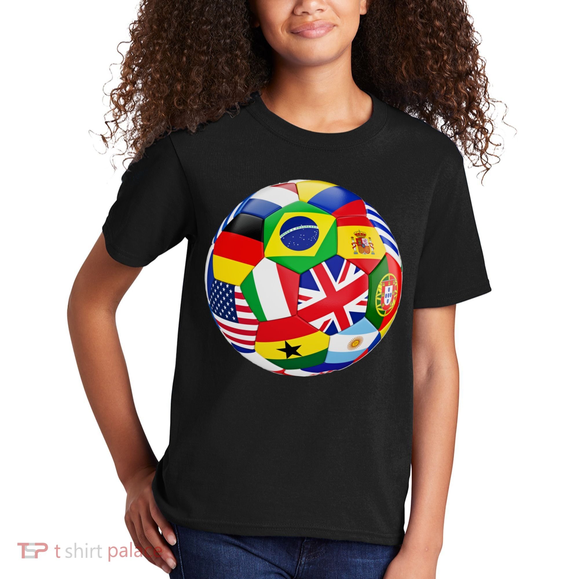 Cool Soccer Ball With World Flags Kids T-Shirt