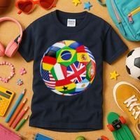 Cool Soccer Ball With World Flags Kids T-Shirt thumb 3