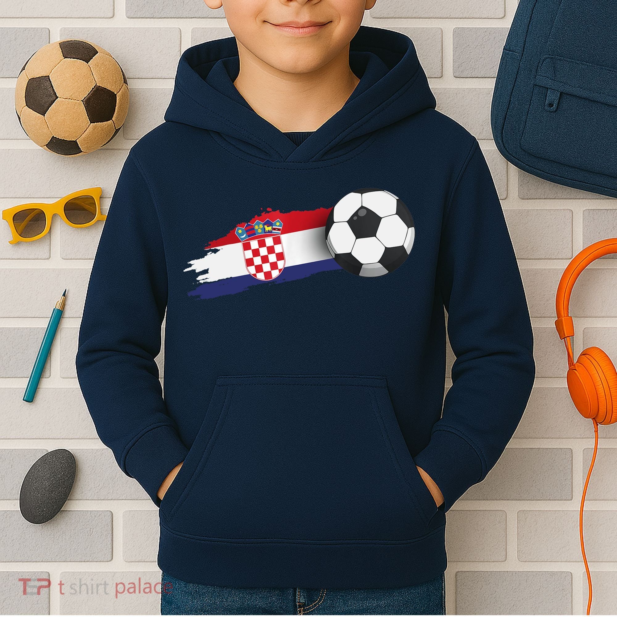 Croatia Soccer Ball Kids Hoodie