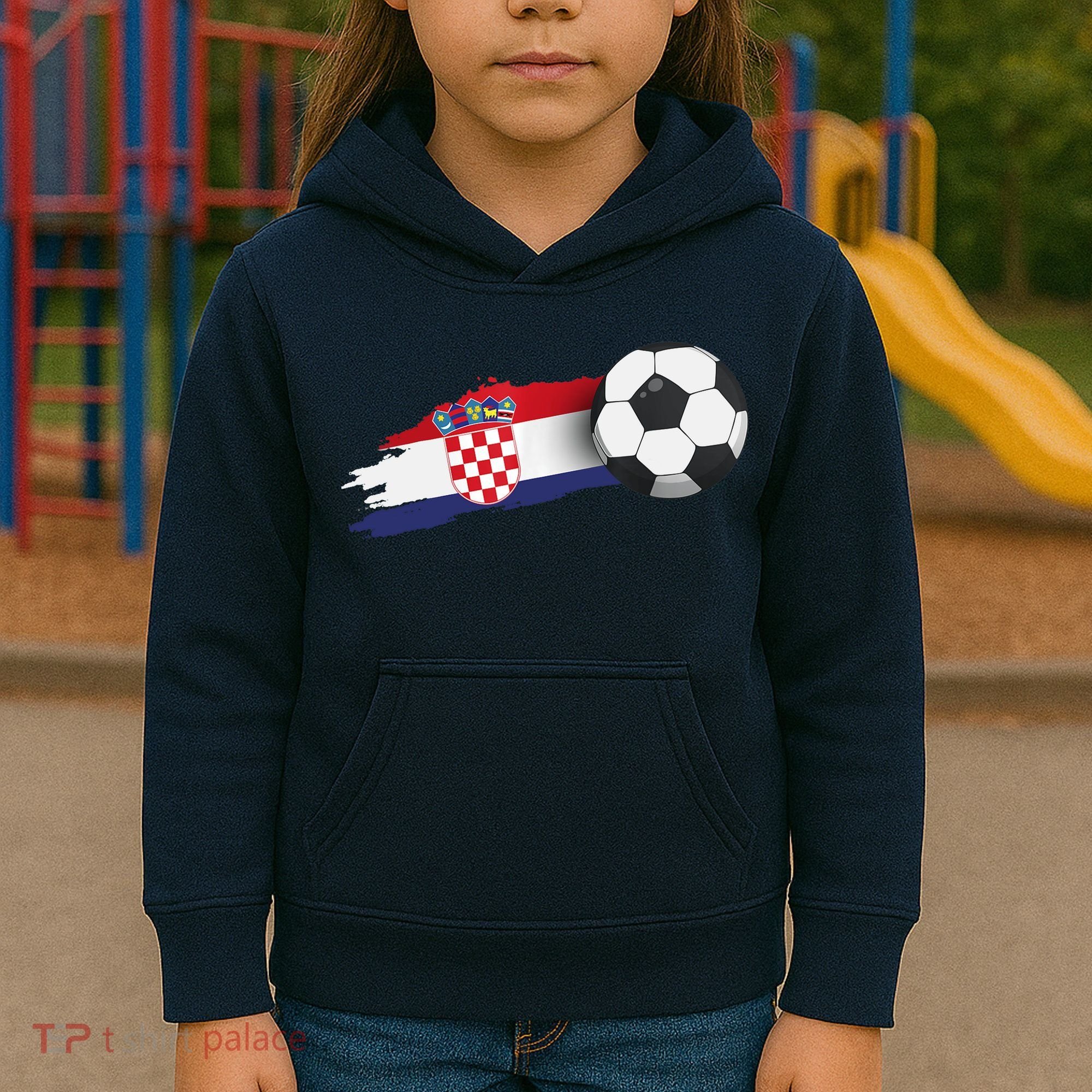 Croatia Soccer Ball Kids Hoodie