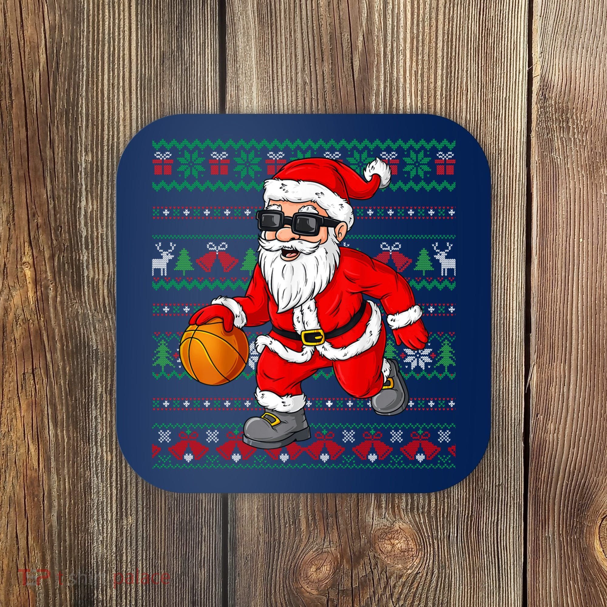 Christmas Santa Basketball Funny Sport Lover Ugly Xmas Coaster