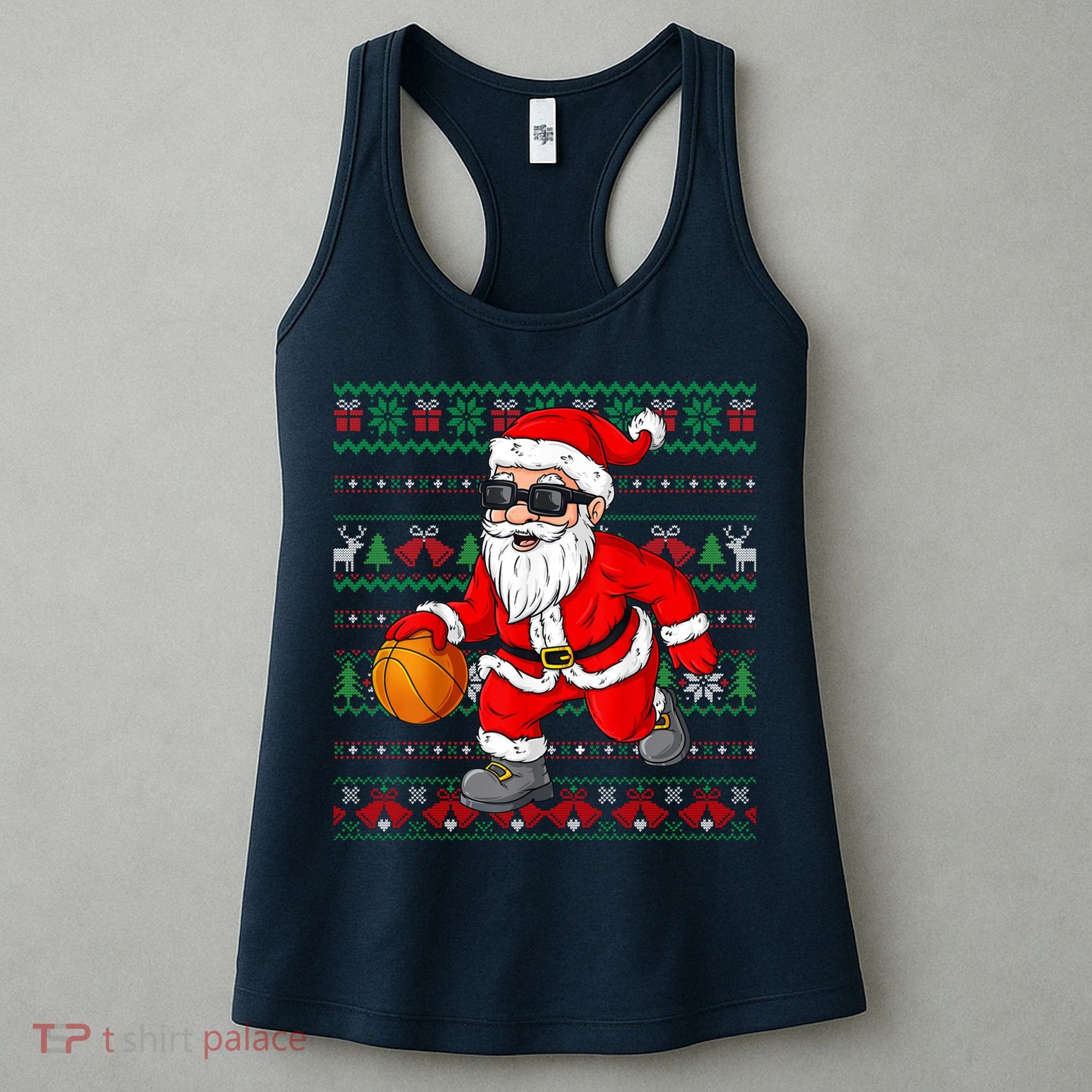 Christmas Santa Basketball Funny Sport Lover Ugly Xmas Women's Tank Top