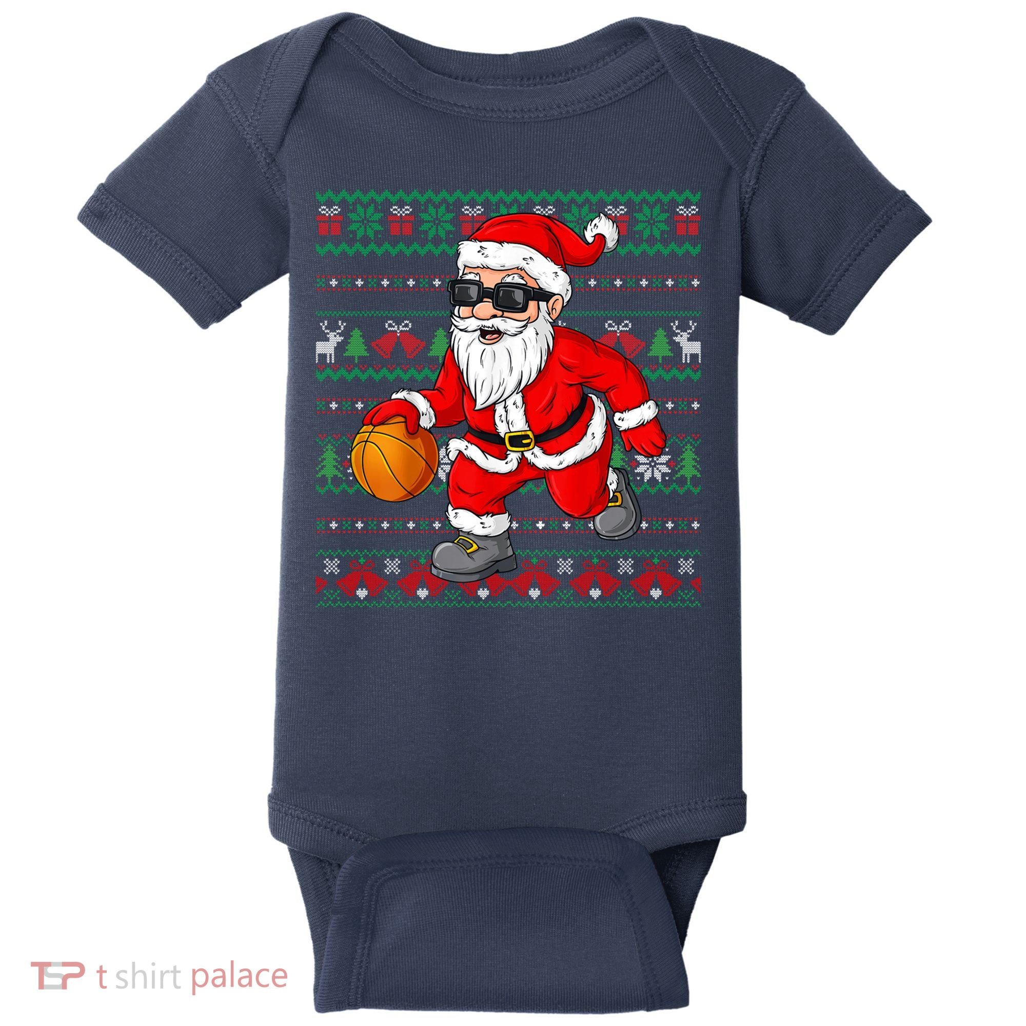 Christmas Santa Basketball Funny Sport Lover Ugly Xmas Baby Bodysuit