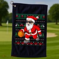 Christmas Santa Basketball Funny Sport Lover Ugly Xmas Golf Towel thumb 1