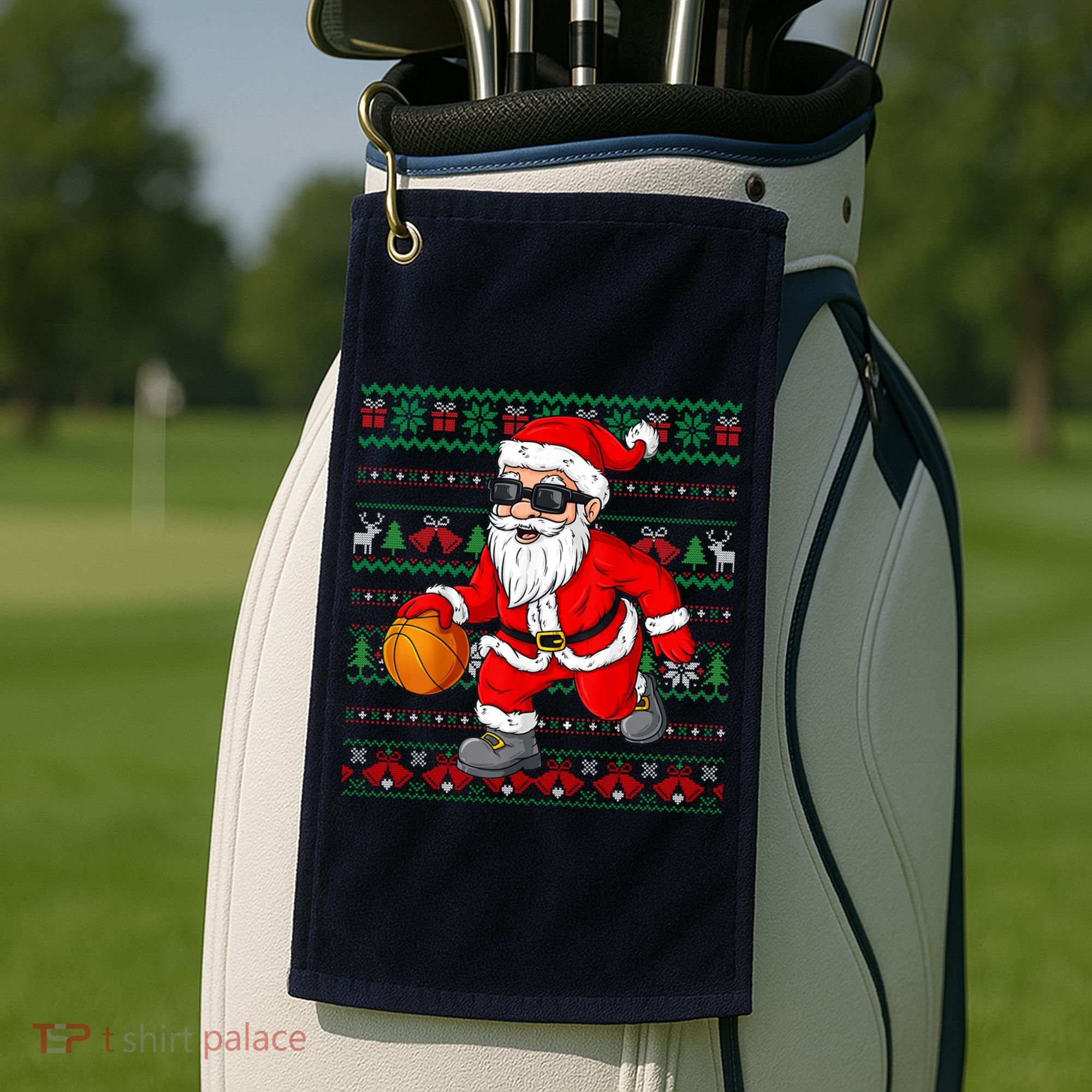 Christmas Santa Basketball Funny Sport Lover Ugly Xmas Golf Towel