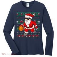 Christmas Santa Basketball Funny Sport Lover Ugly Xmas Women's Long Sleeve Shirt thumb 0
