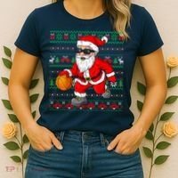 Christmas Santa Basketball Funny Sport Lover Ugly Xmas Women's T-Shirt thumb 2