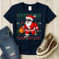 Christmas Santa Basketball Funny Sport Lover Ugly Xmas Women's T-Shirt thumb 3