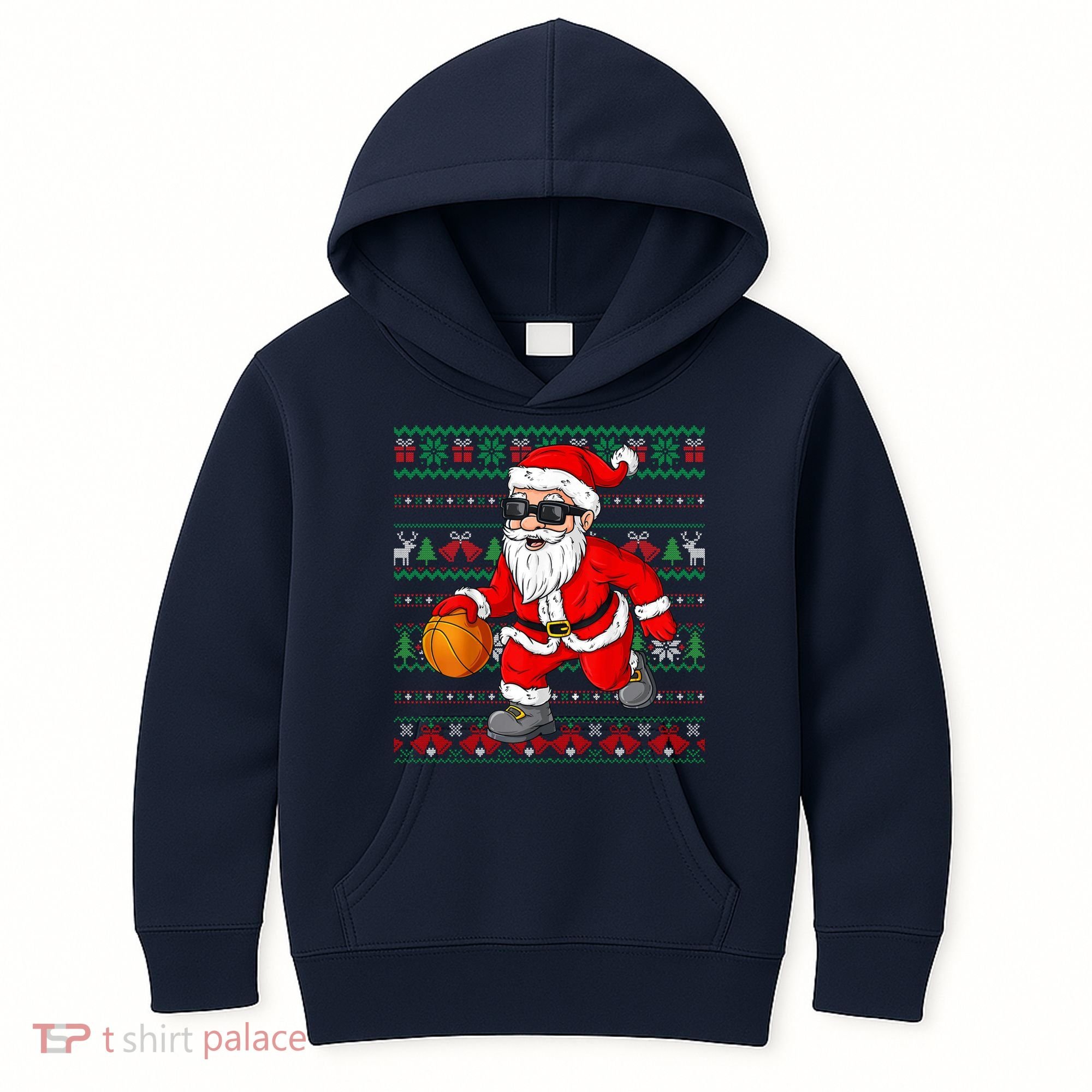 Christmas Santa Basketball Funny Sport Lover Ugly Xmas Kids Hoodie