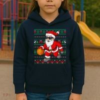 Christmas Santa Basketball Funny Sport Lover Ugly Xmas Kids Hoodie thumb 3