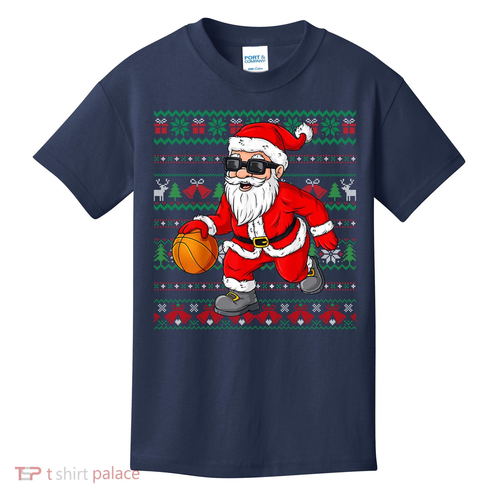 Christmas Santa Basketball Funny Sport Lover Ugly Xmas Kids T-Shirt