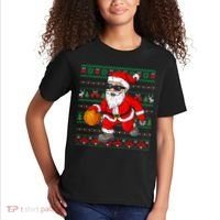 Christmas Santa Basketball Funny Sport Lover Ugly Xmas Kids T-Shirt thumb 2
