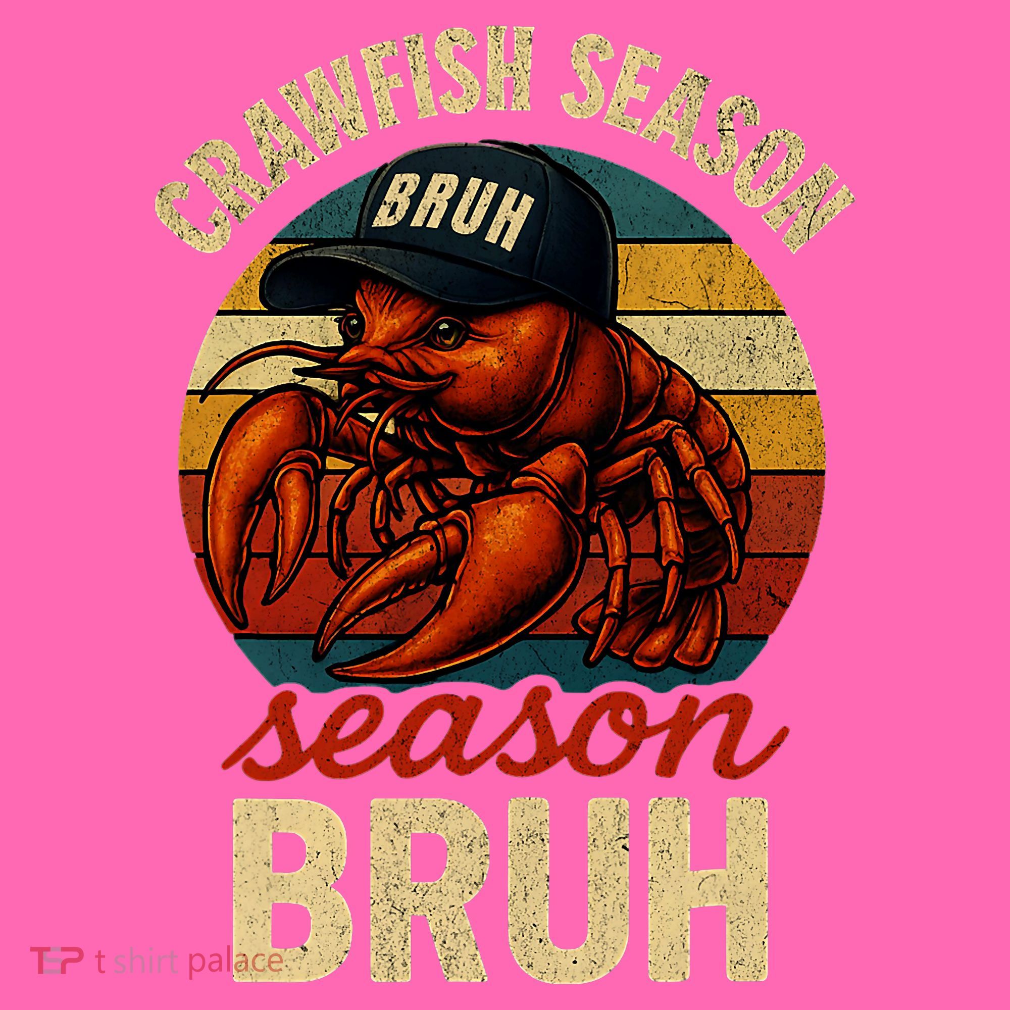Crawfish Season Bruh Crawfish Seafood Festival Retro Sunset  Stripe Pom Pom Beanie