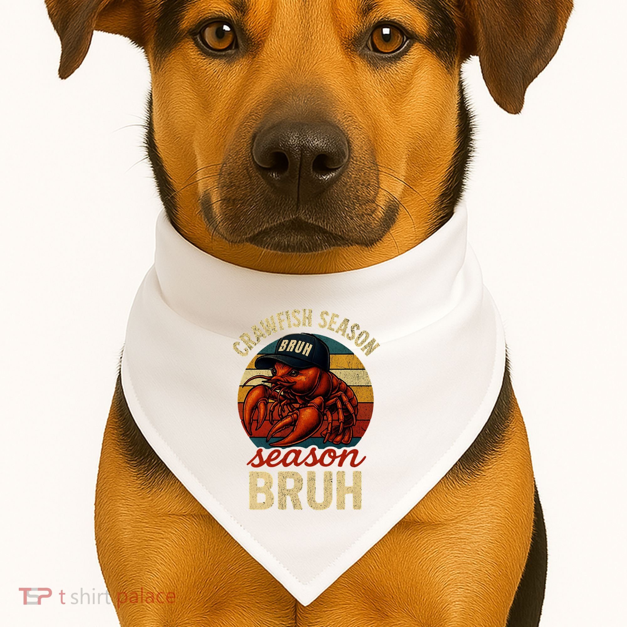 Crawfish Season Bruh Crawfish Seafood Festival Retro Sunset  USA-Made Doggie Bandana