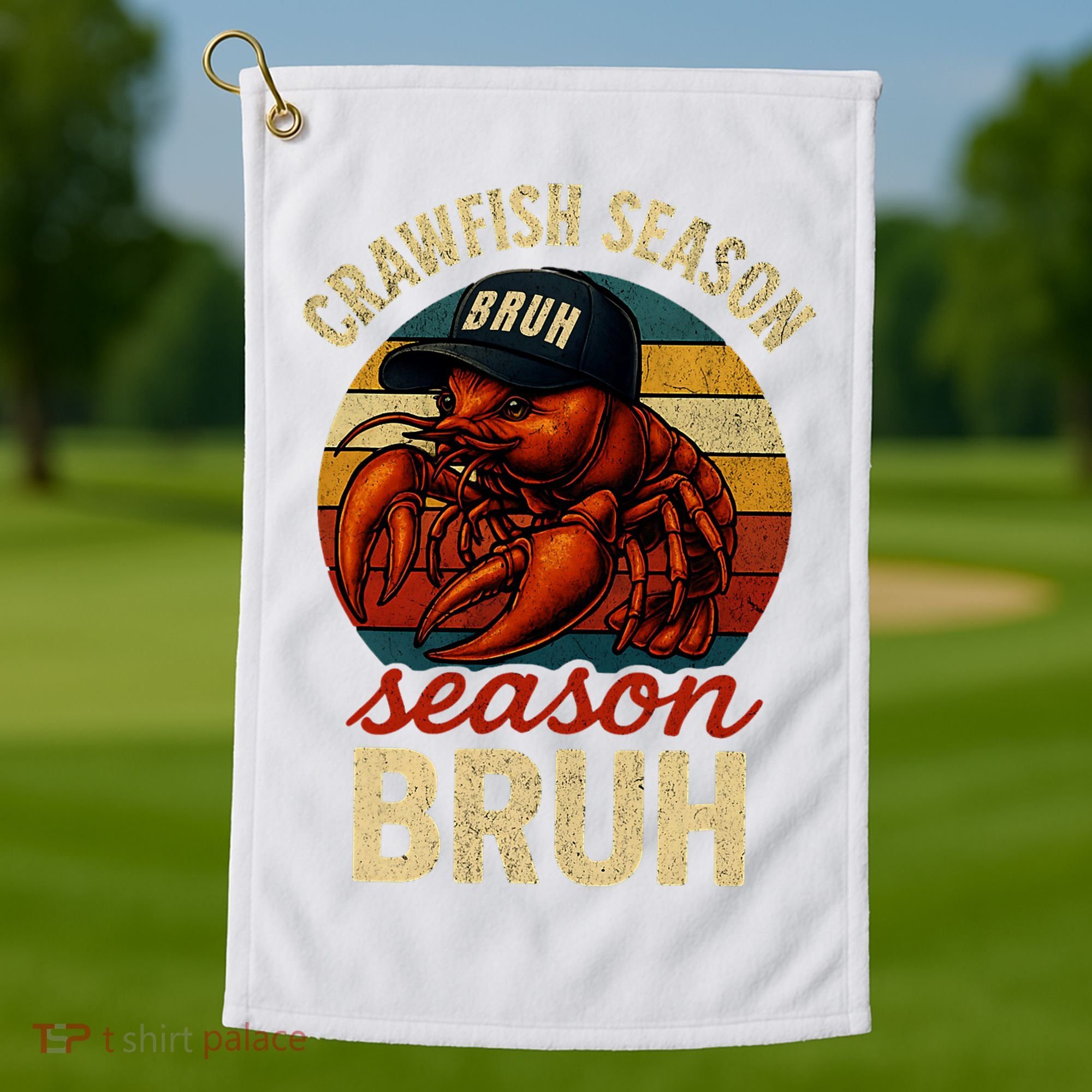 Crawfish Season Bruh Crawfish Seafood Festival Retro Sunset  Golf Towel