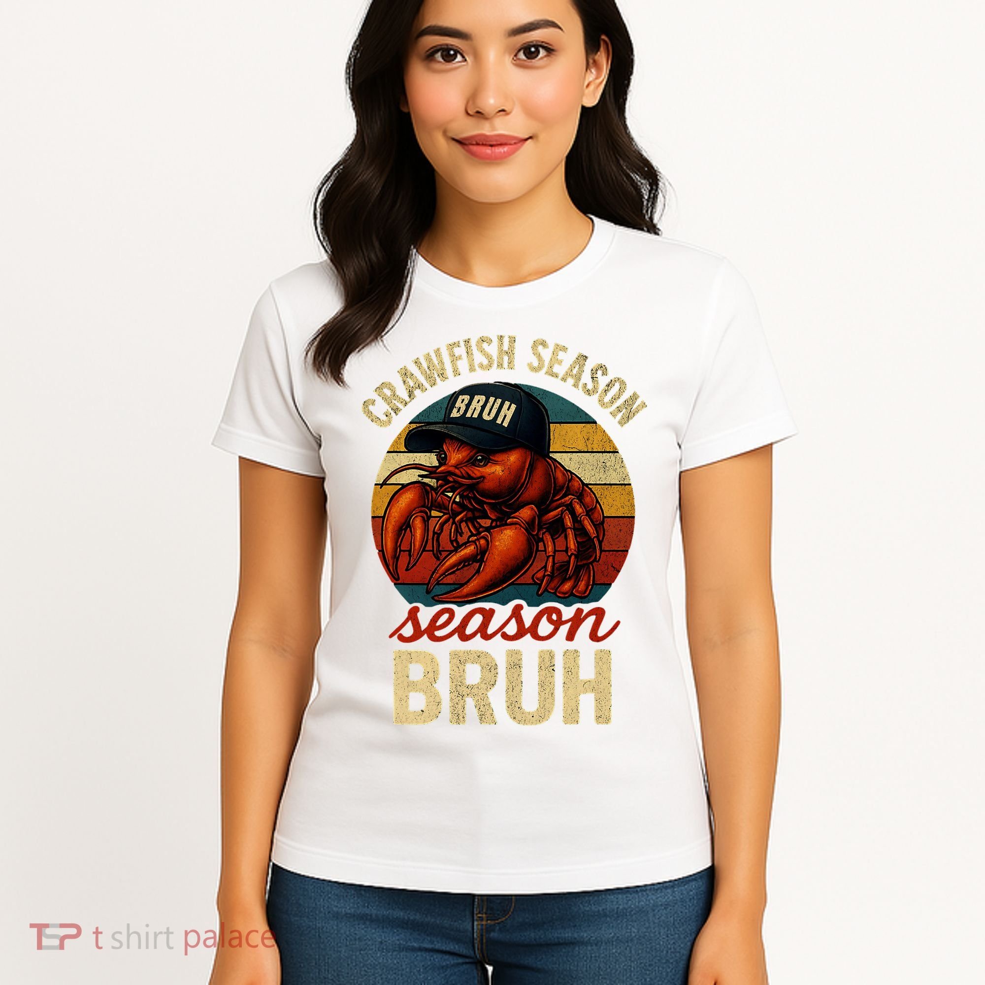 Crawfish Season Bruh Crawfish Seafood Festival Retro Sunset  Women's T-Shirt