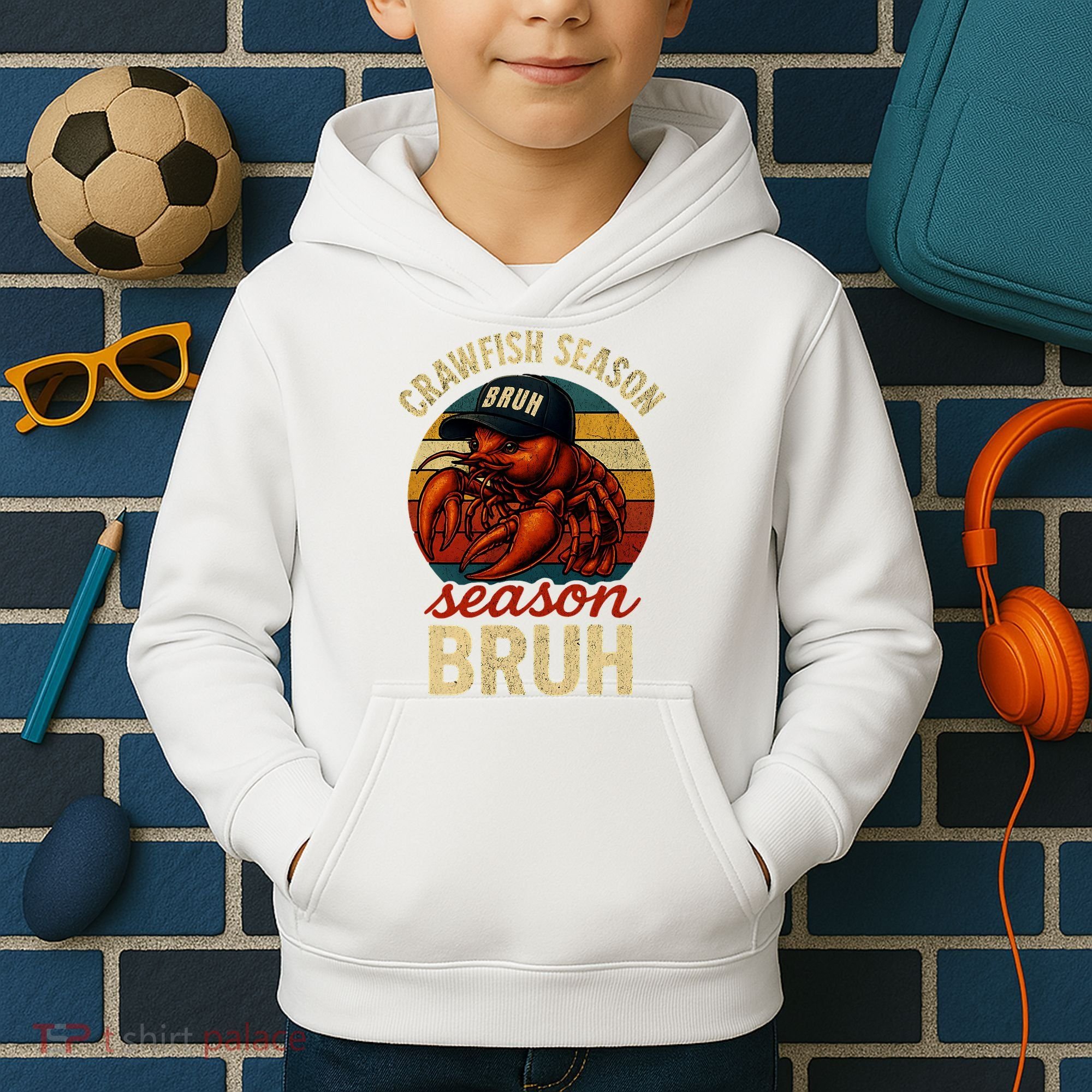 Crawfish Season Bruh Crawfish Seafood Festival Retro Sunset  Kids Hoodie