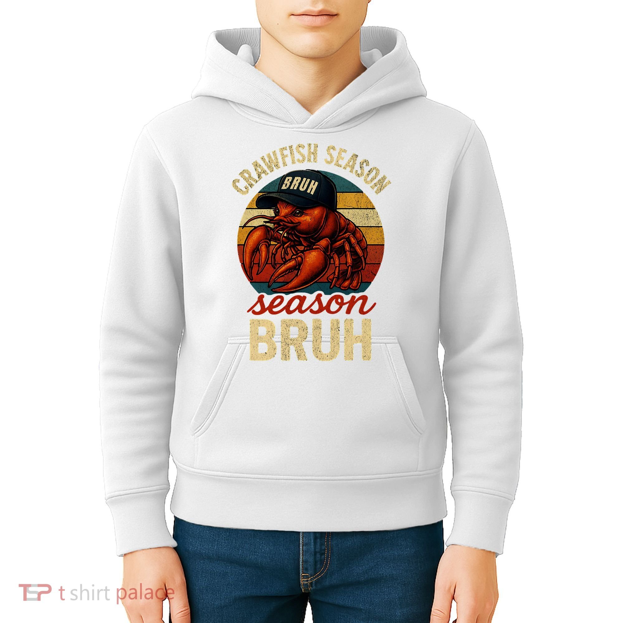Crawfish Season Bruh Crawfish Seafood Festival Retro Sunset  Kids Hoodie
