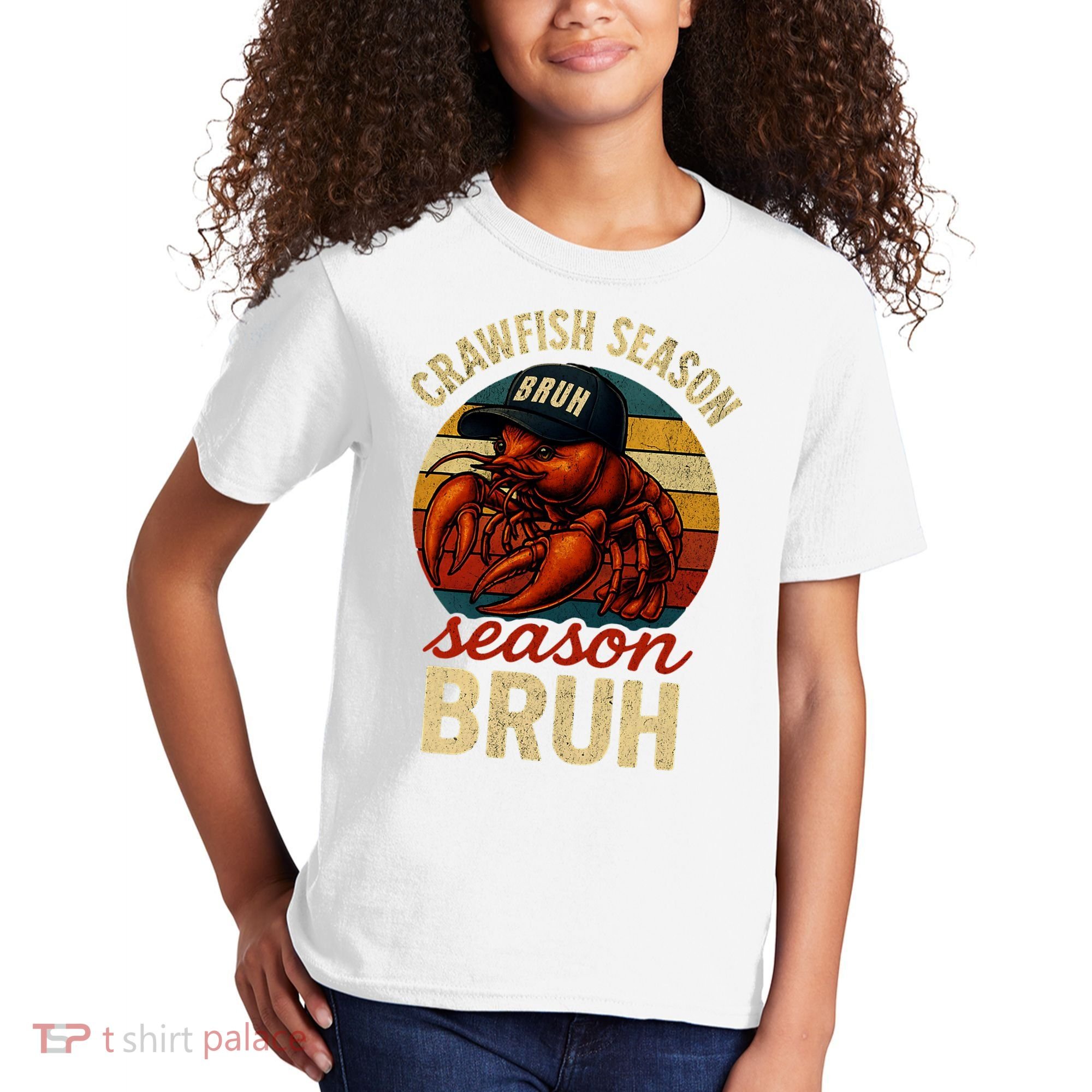 Crawfish Season Bruh Crawfish Seafood Festival Retro Sunset  Kids T-Shirt