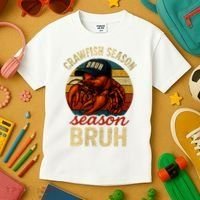 Crawfish Season Bruh Crawfish Seafood Festival Retro Sunset  Kids T-Shirt thumb 3