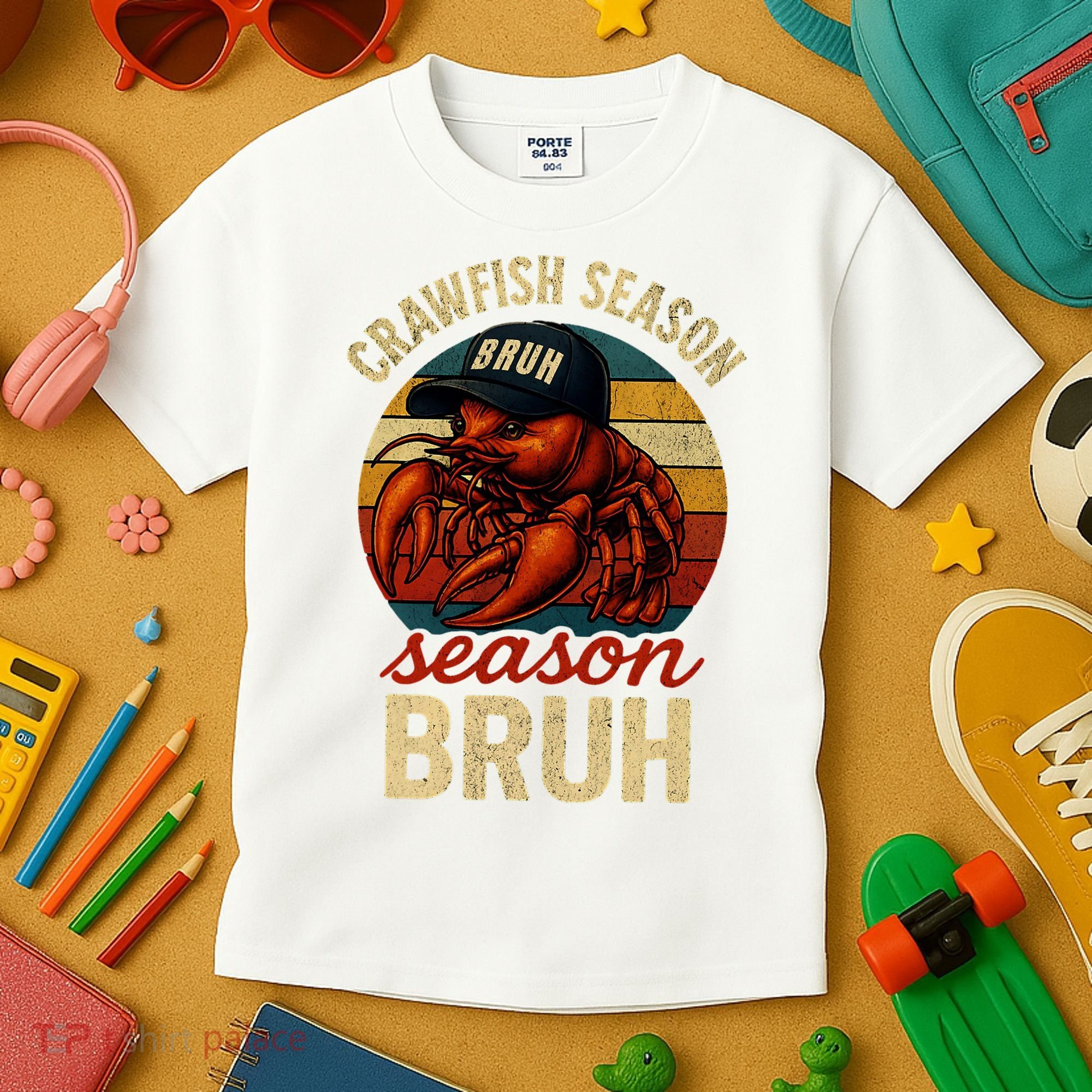 Crawfish Season Bruh Crawfish Seafood Festival Retro Sunset  Kids T-Shirt