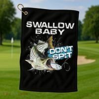 Cute Swallow Baby Dont Spit Striper Bass Fishing Golf Towel thumb 1