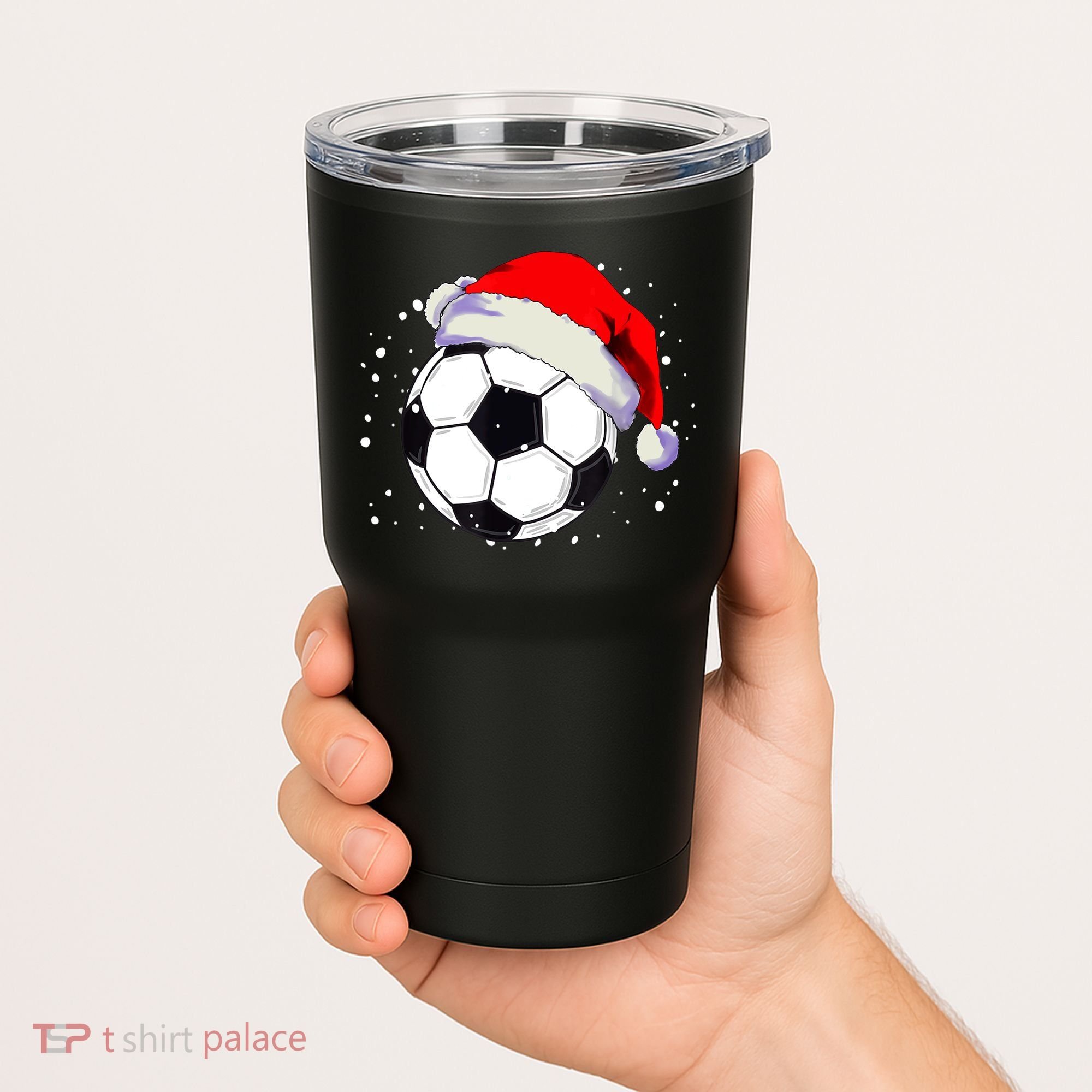 Christmas Soccer Ball Santa Hat Xmas Boys Sport Tumbler