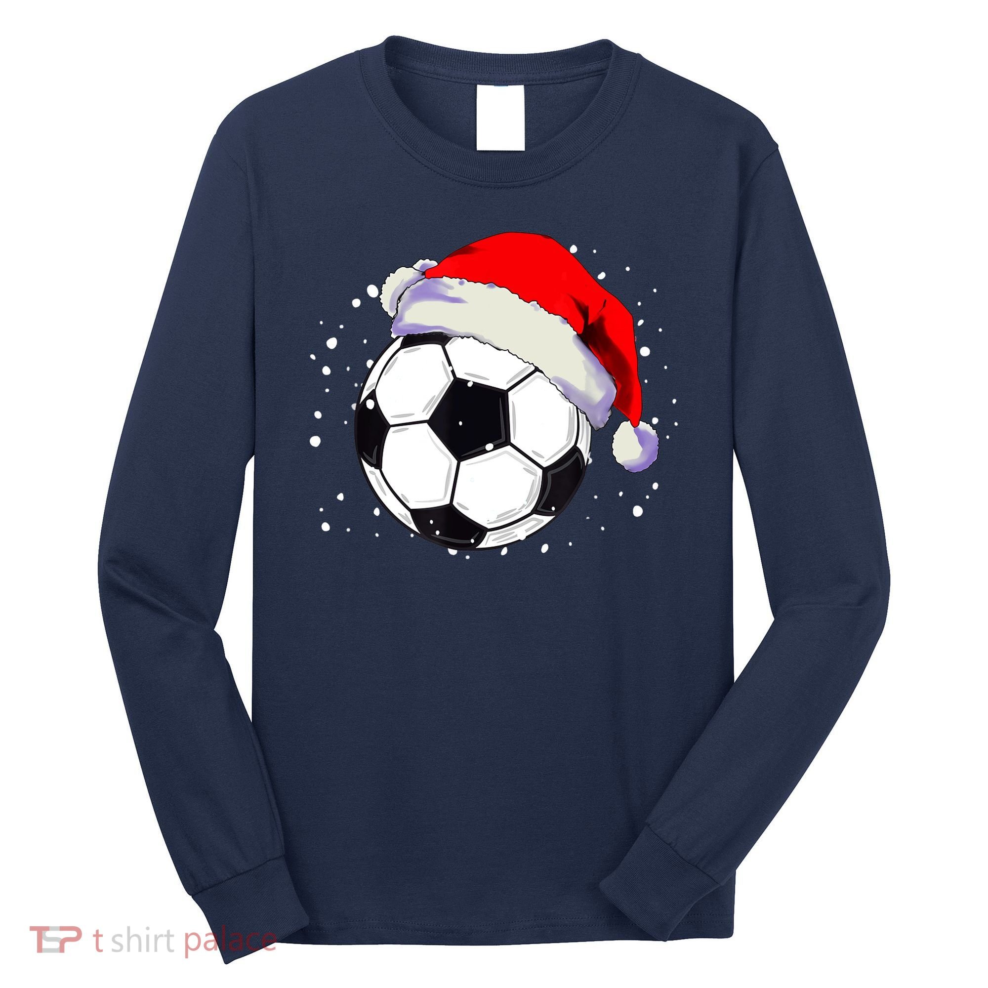Christmas Soccer Ball Santa Hat Xmas Boys Sport Long Sleeve Shirt