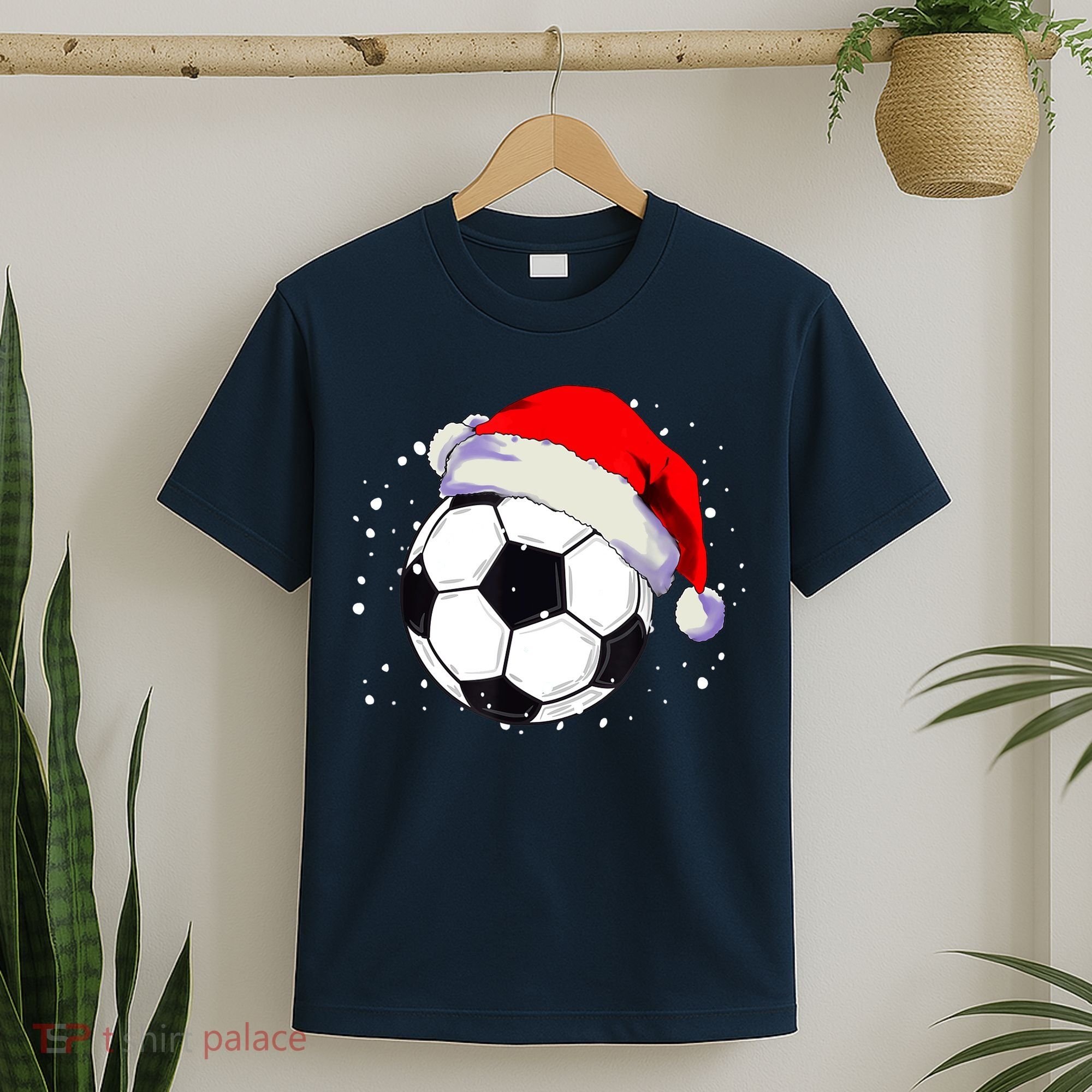 Christmas Soccer Ball Santa Hat Xmas Boys Sport T-Shirt