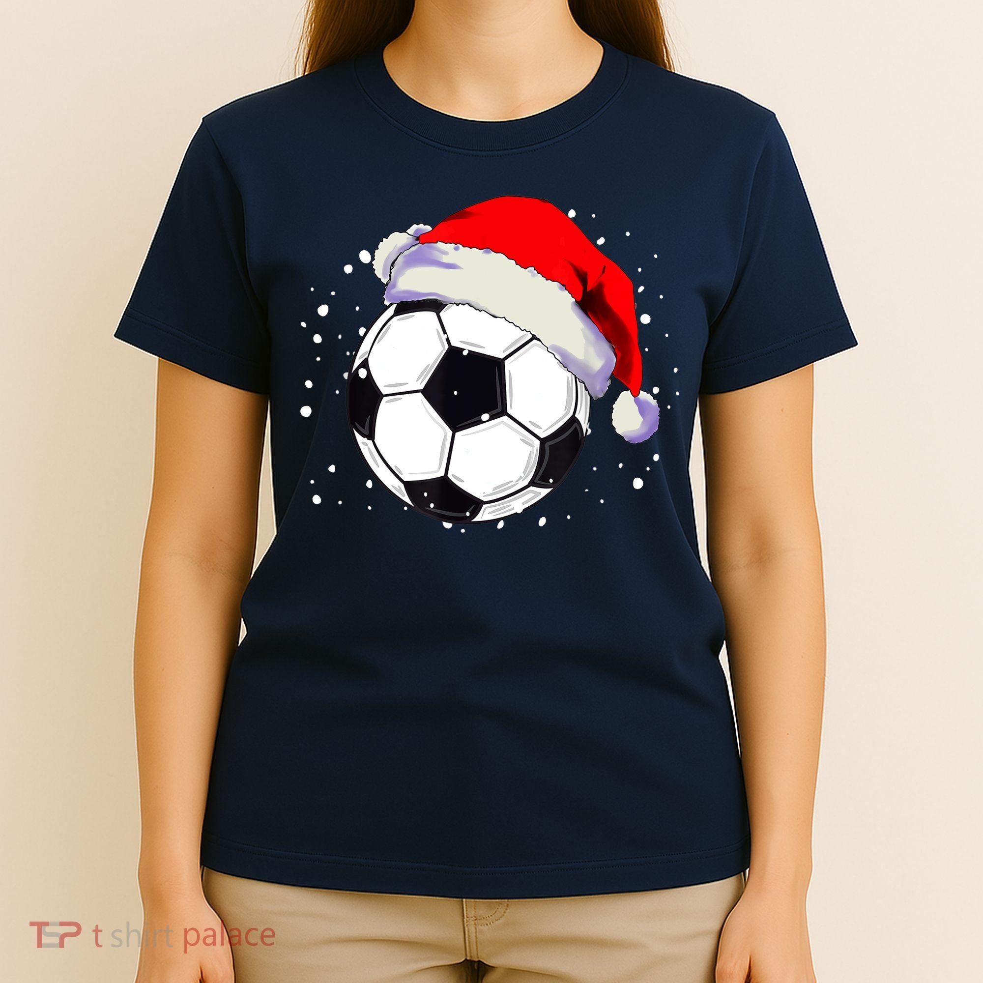 Christmas Soccer Ball Santa Hat Xmas Boys Sport T-Shirt