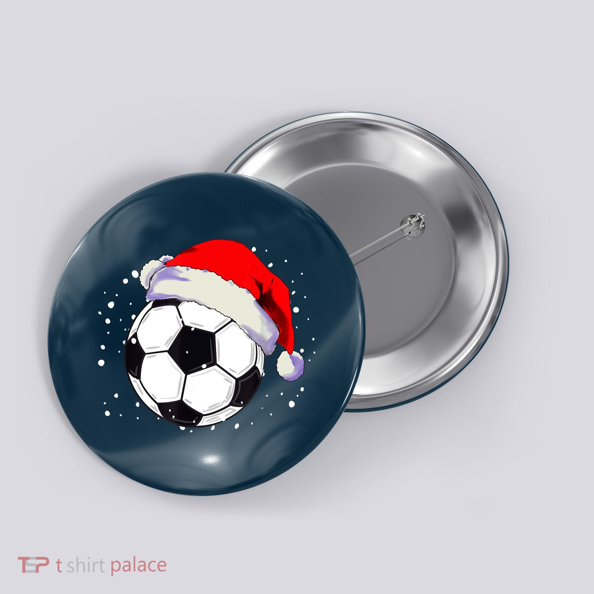 Christmas Soccer Ball Santa Hat Xmas Boys Sport Button