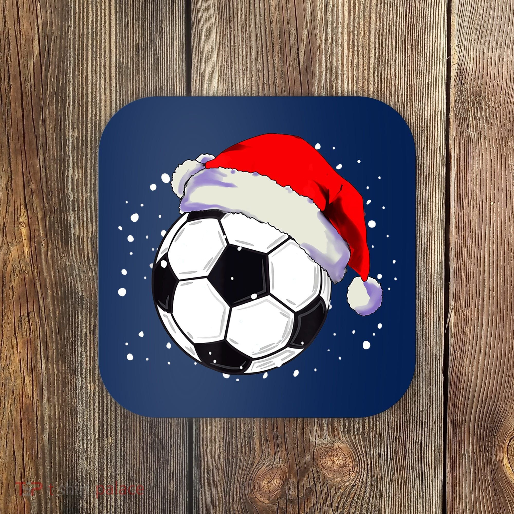 Christmas Soccer Ball Santa Hat Xmas Boys Sport Coaster