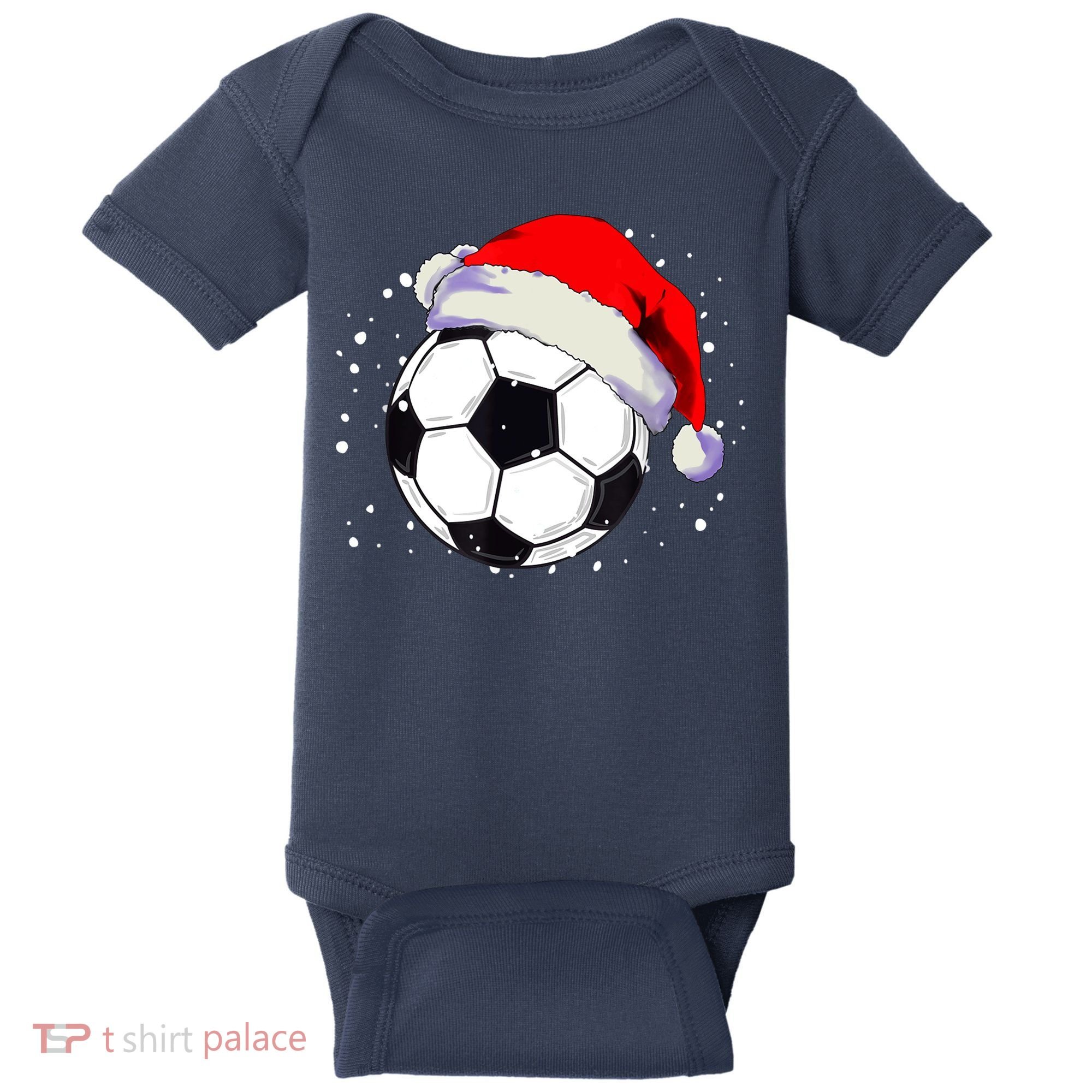 Christmas Soccer Ball Santa Hat Xmas Boys Sport Baby Bodysuit