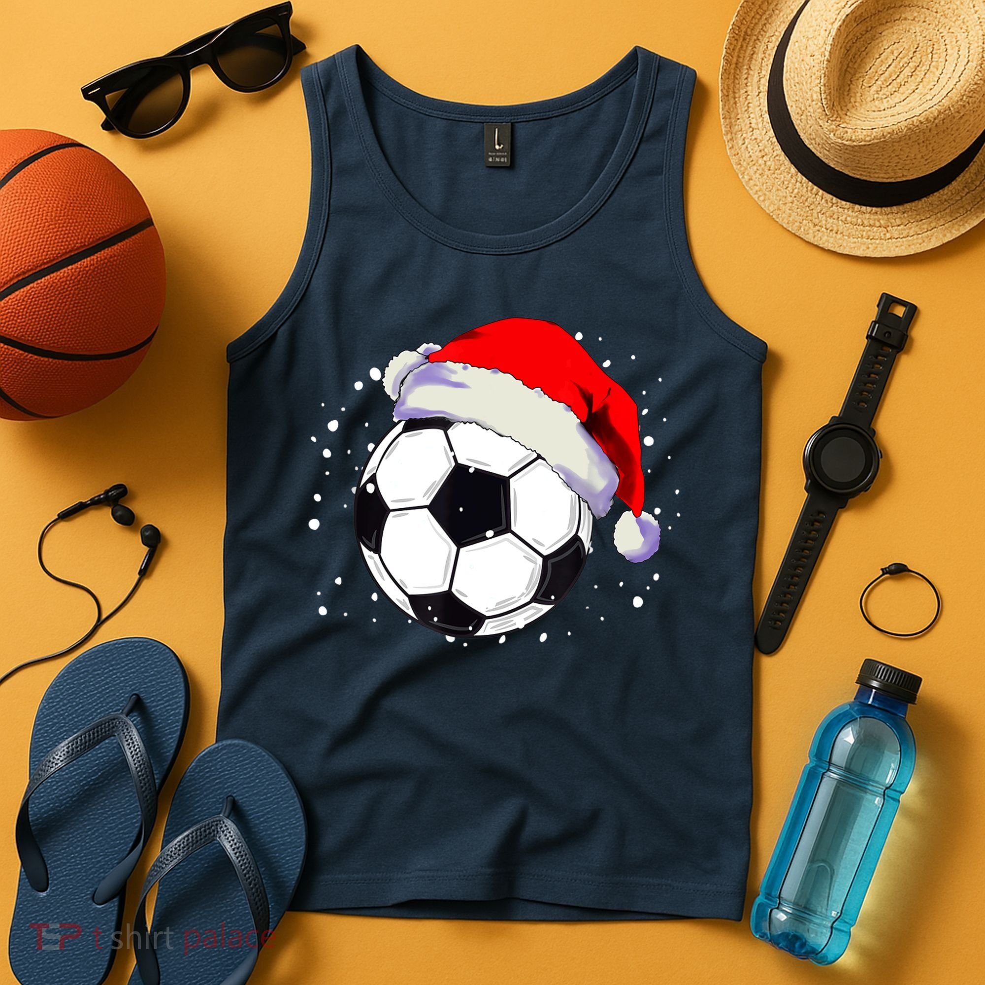 Christmas Soccer Ball Santa Hat Xmas Boys Sport Tank Top