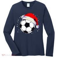 Christmas Soccer Ball Santa Hat Xmas Boys Sport Women's Long Sleeve Shirt thumb 0