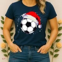 Christmas Soccer Ball Santa Hat Xmas Boys Sport Women's T-Shirt thumb 2