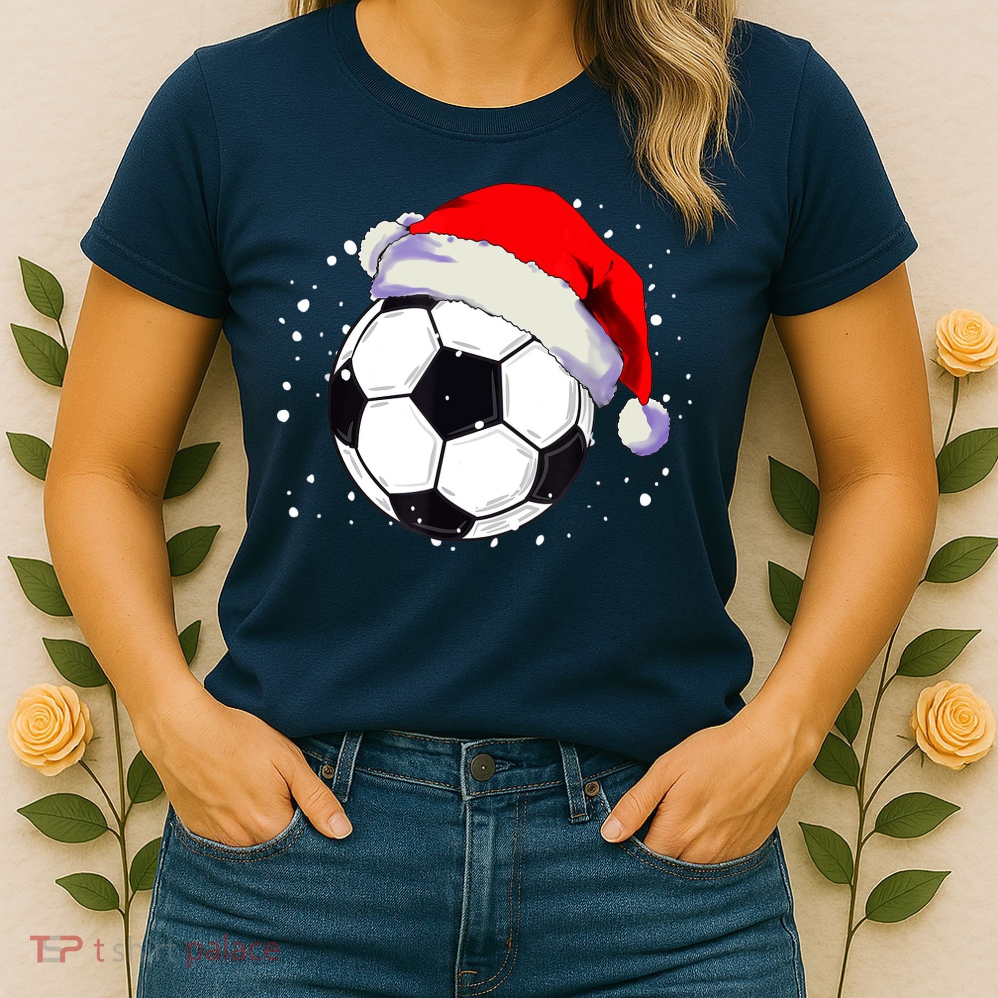 Christmas Soccer Ball Santa Hat Xmas Boys Sport Women's T-Shirt